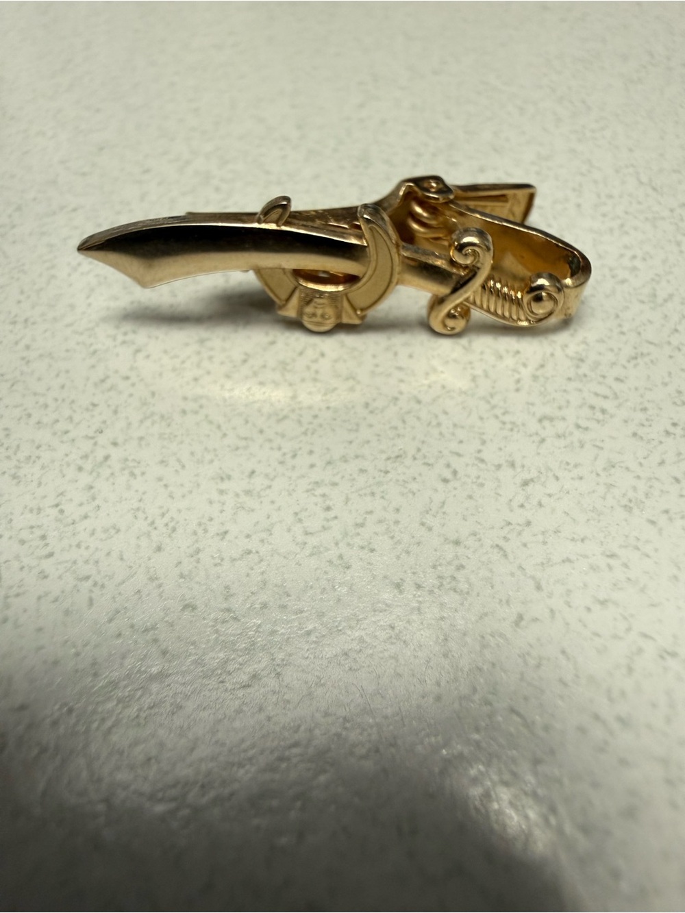 Vintage Anson Shriners Masonic Scimitar Sword Tie Clip Gold Tone Pat Pend